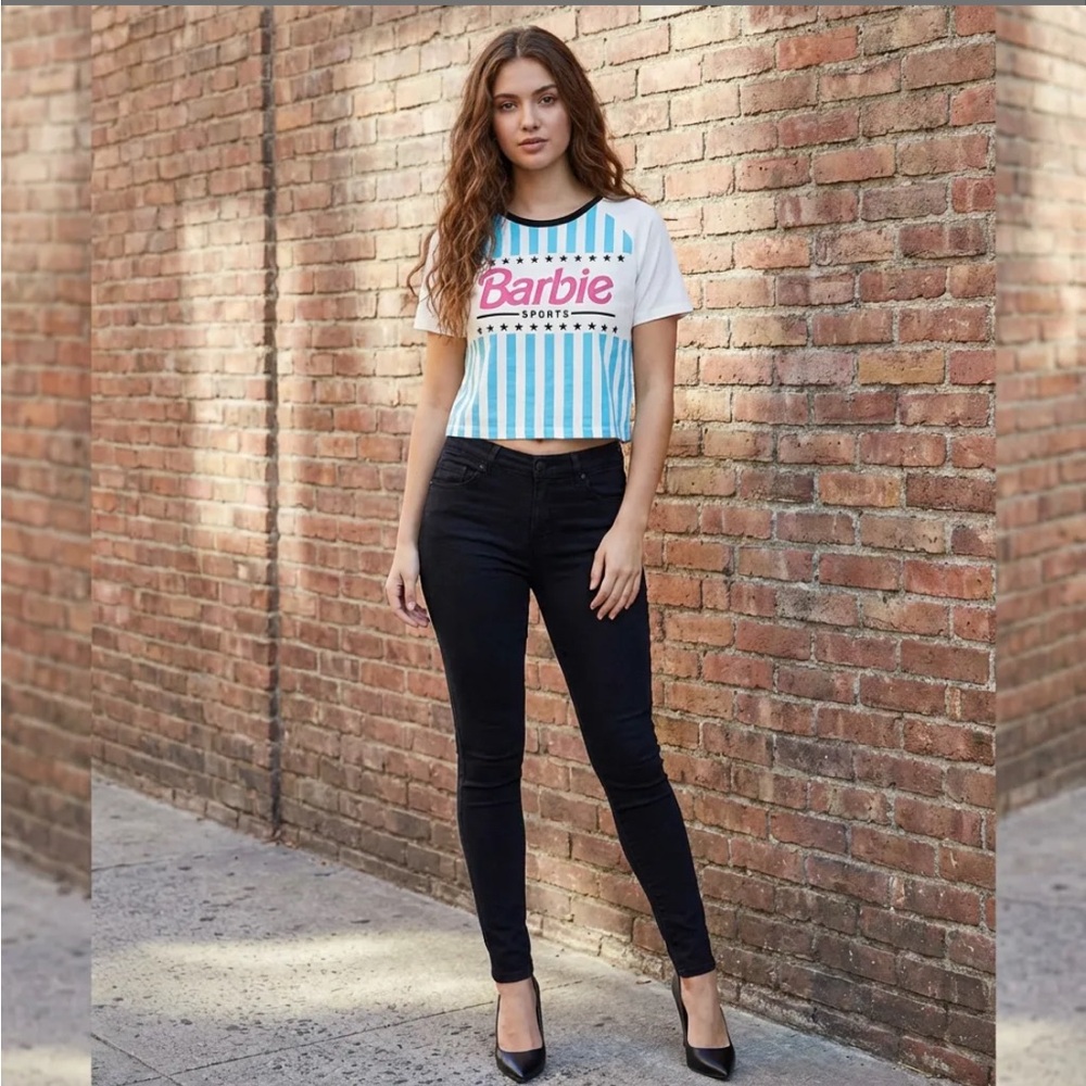 Barbie Blue and White Striped Crop Top